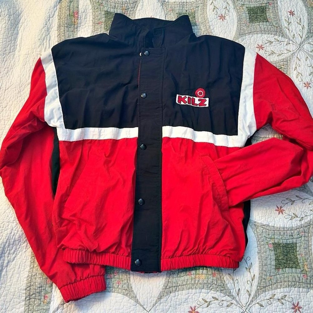 Y2K Red Black Colorblock Racing Jacket Pit Crew Moto Streetwear 00s Snap Front M